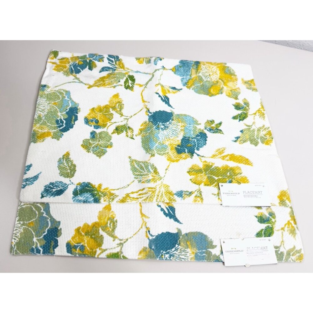 Threshold Placemats (Lot Of 2) Floral Cream,Blue,Yellow 100% Cotton NWT